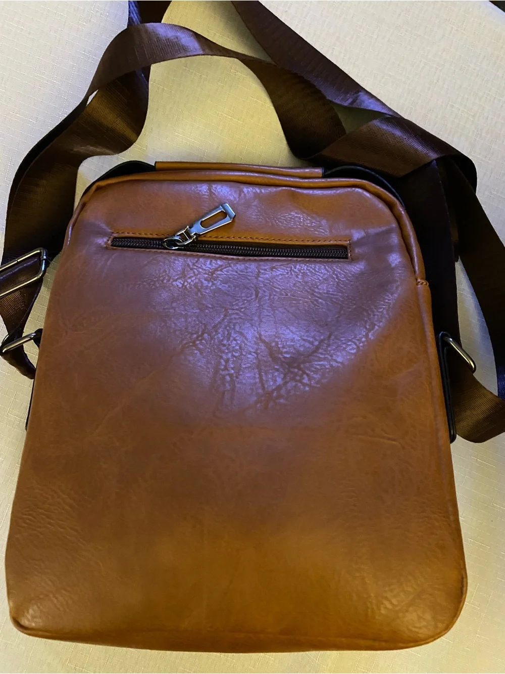 Men's Faux Leather Crossbody Bag - Brown